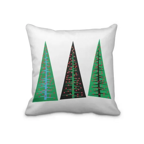 Christmas Trees Throw Pillow Cover Modern Holiday Black,White,Green FS - Picture 1 of 1